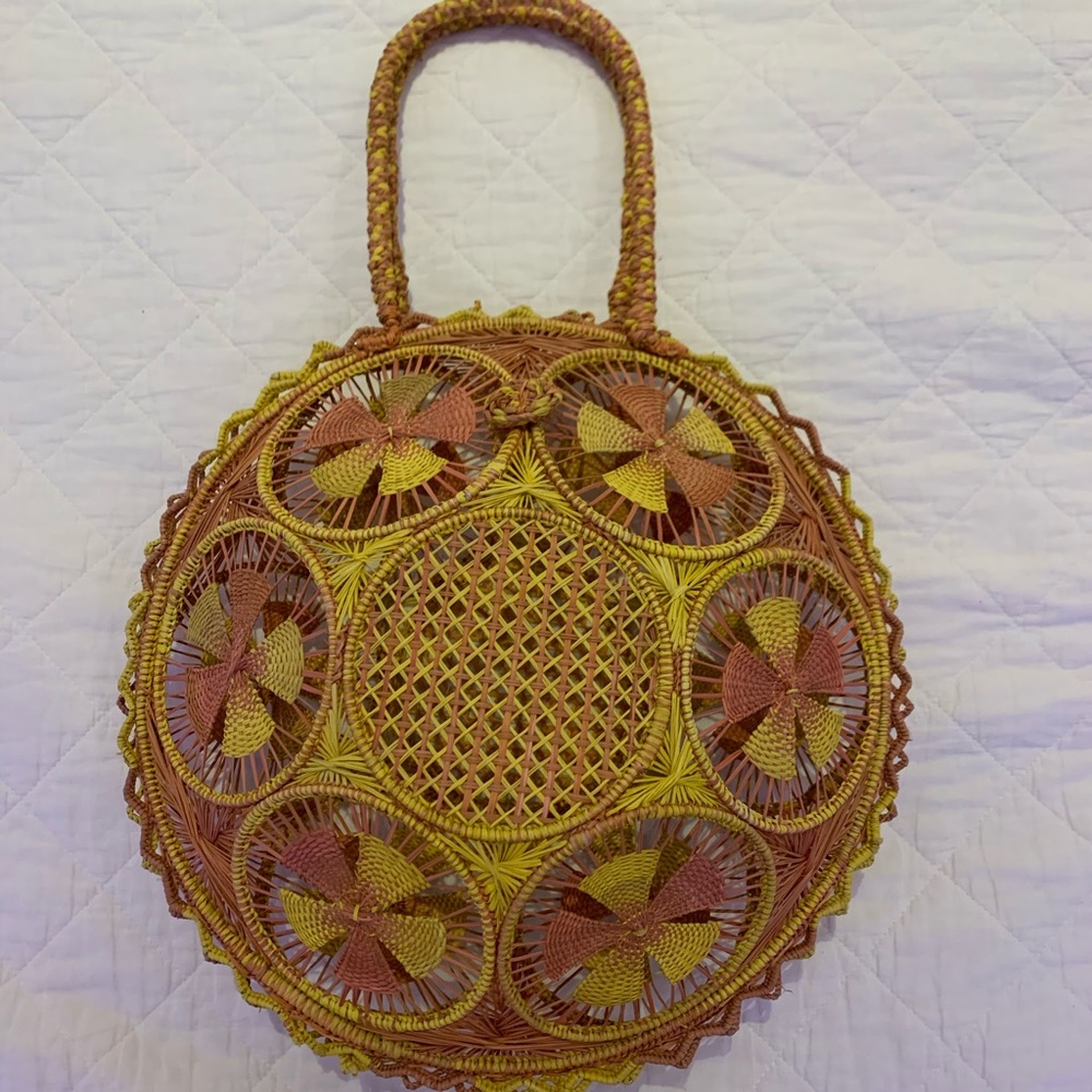 Pink and Yellow Circle Beach Bag